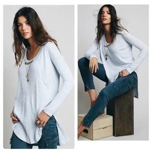 Free People Ventura Thermal Top S Sky Blue Waffle Knit Long Sleeve High Low